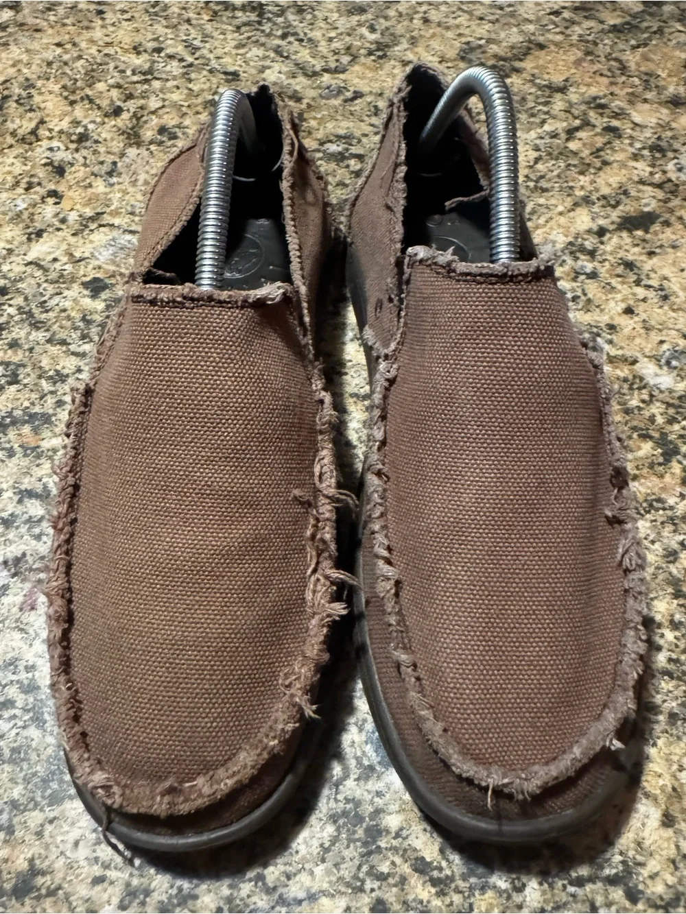 Crocs Santa Cruz Men’s Size 9 Brown Loafers Frayed Canvas Slip-On Shoes Boat